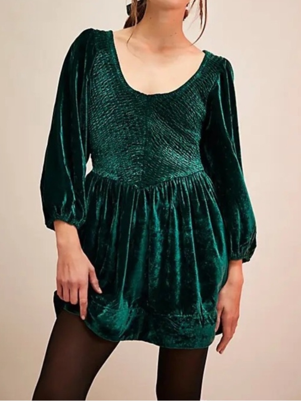 FREE PEOPLE FARRIER VELVET MINI DRESS IN EMERALD GREEN MEDIUM M TUNIC